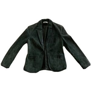 Vintage LIZ CLAIBORNE Olive Green Suede Leather Long Sleeve Jacket Blazer Small